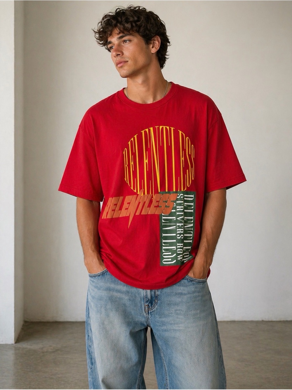 NWT: Strivers Row Relentless Graphic Tee - Red with Yellow & Green Print